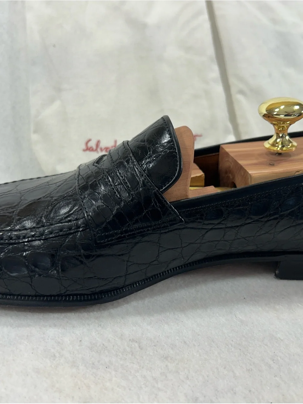 Salvatore Ferragamo Texas Black Crocodile Penny Loafers Mens 10.5 D Italy Box